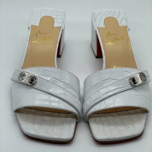 Christian Louboutin LOCK ART 55 Croc Leather Mule Sandals Block Heel Shoes - Picture 8 of 12